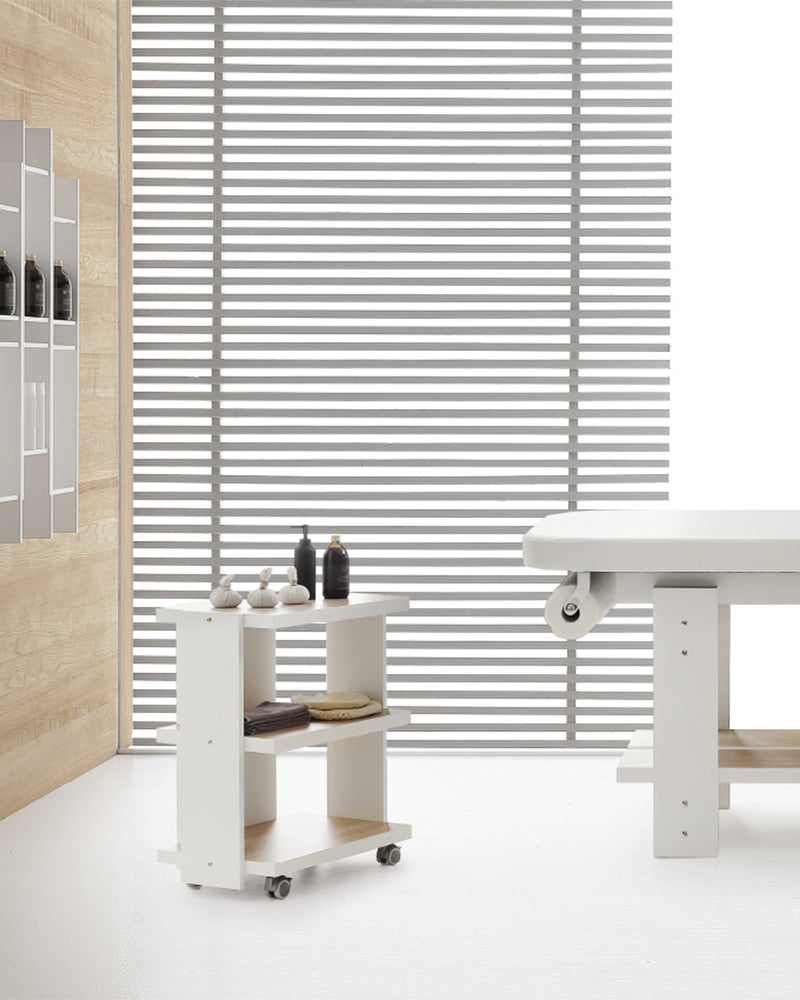 Living - Chariot de coiffure blanc avec étagères motif chêne