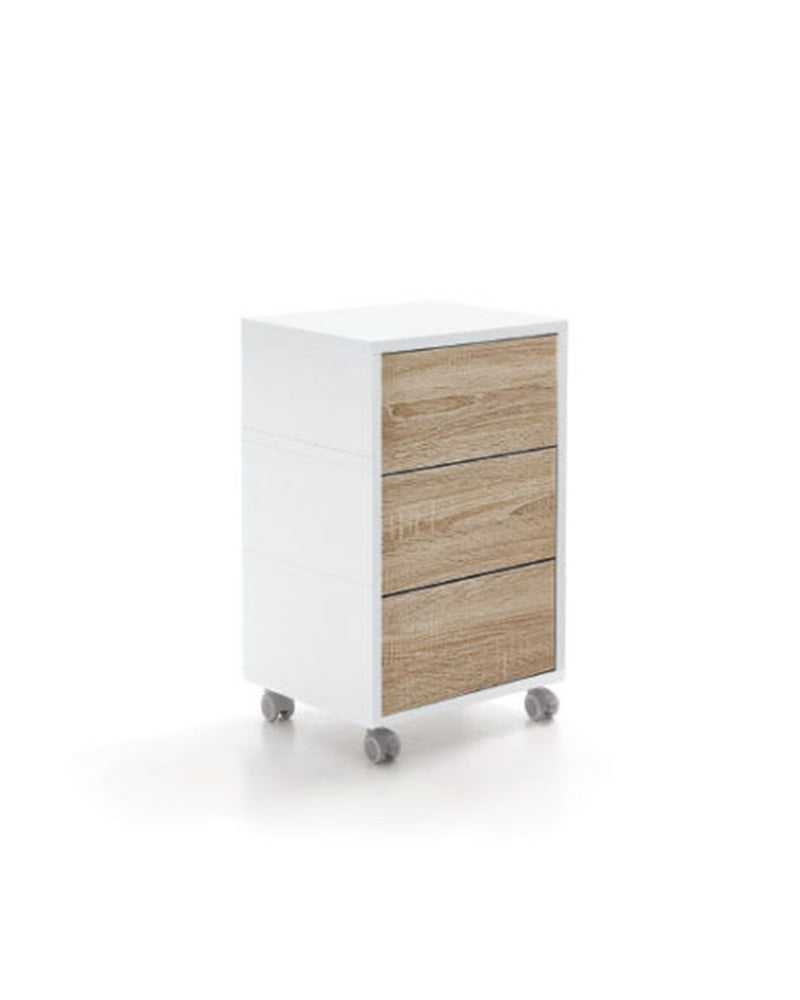 Living - Chariot de coiffure blanc avec portes motif chêne