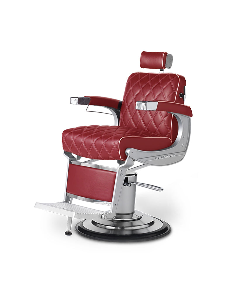 Apollo II ICON - Poltrona da barbiere rossa con struttura in ghisa