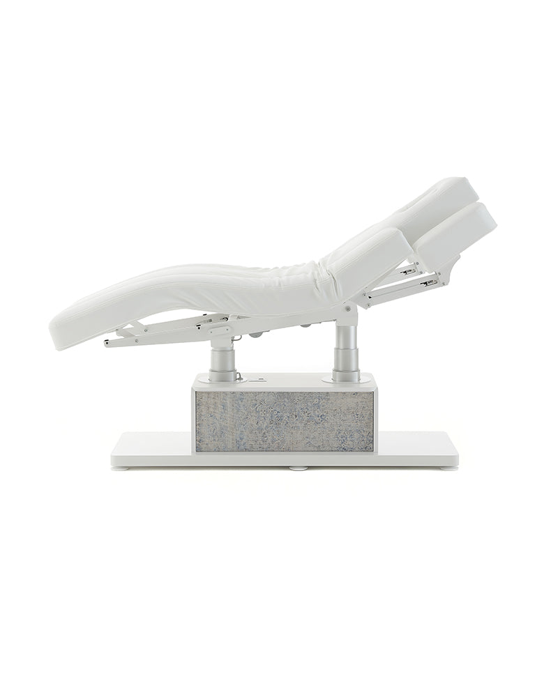 The Clair - Table de massage blanche et grise - avec moteur - avec accoudoirs réglables