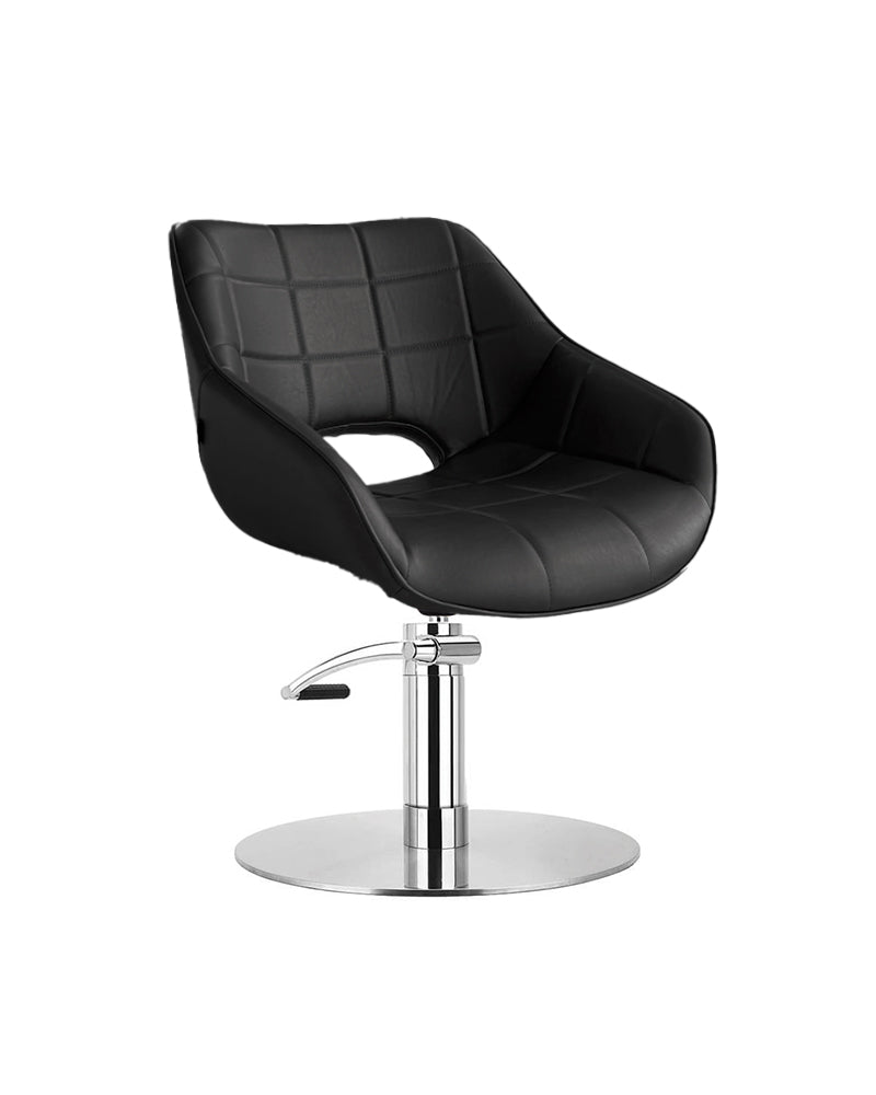 Rosie Black - Sedia da parrucchiere nera - Base tonda cromata