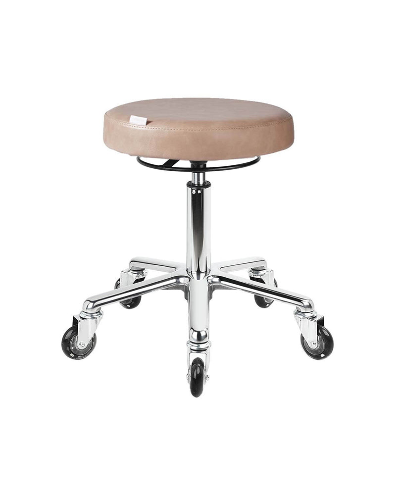 Round Blush - Rosa Rollhocker mit Chrom Kreuzfuß