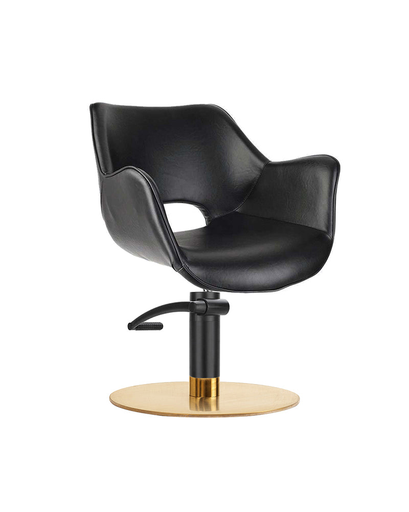 Chloe Black - Sedia da parrucchiere nera con pompa nera e base tonda in ottone
