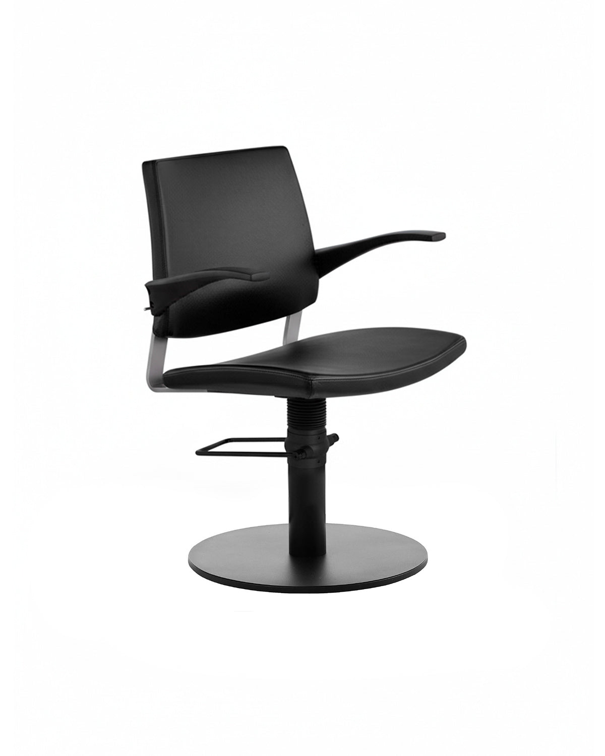 Greiner 22 - Poltrona da parrucchiere nera con base tonda nera