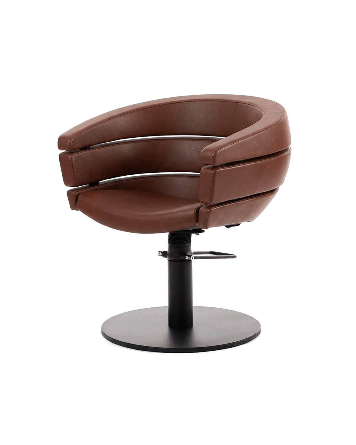 Greiner 55 - Poltrona da parrucchiere marrone con base tonda nera