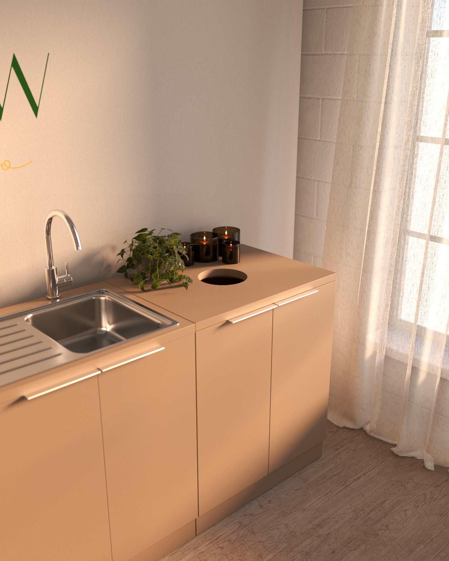 Colorbar Waschtisch - Beiger Waschschrank - Chrom Waschbecken