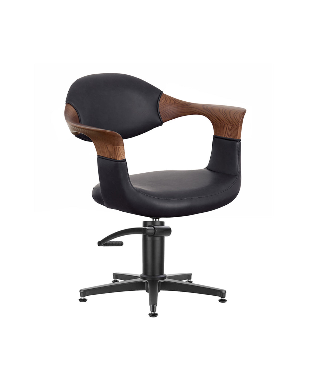 Oakley Midnight - Fauteuil de coupe gris avec base étoile noire et accoudoirs en chêne