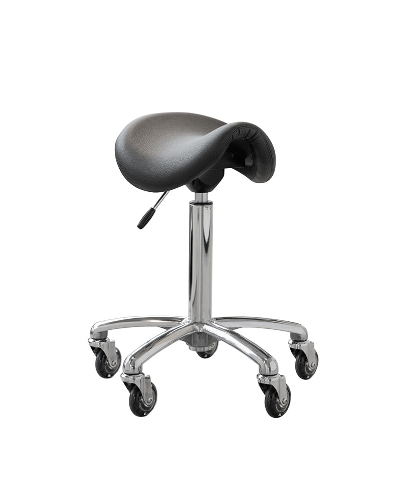 Stella - sattelhocker aus Aluminium mit schwarzer Bespannung und Rollenrädern