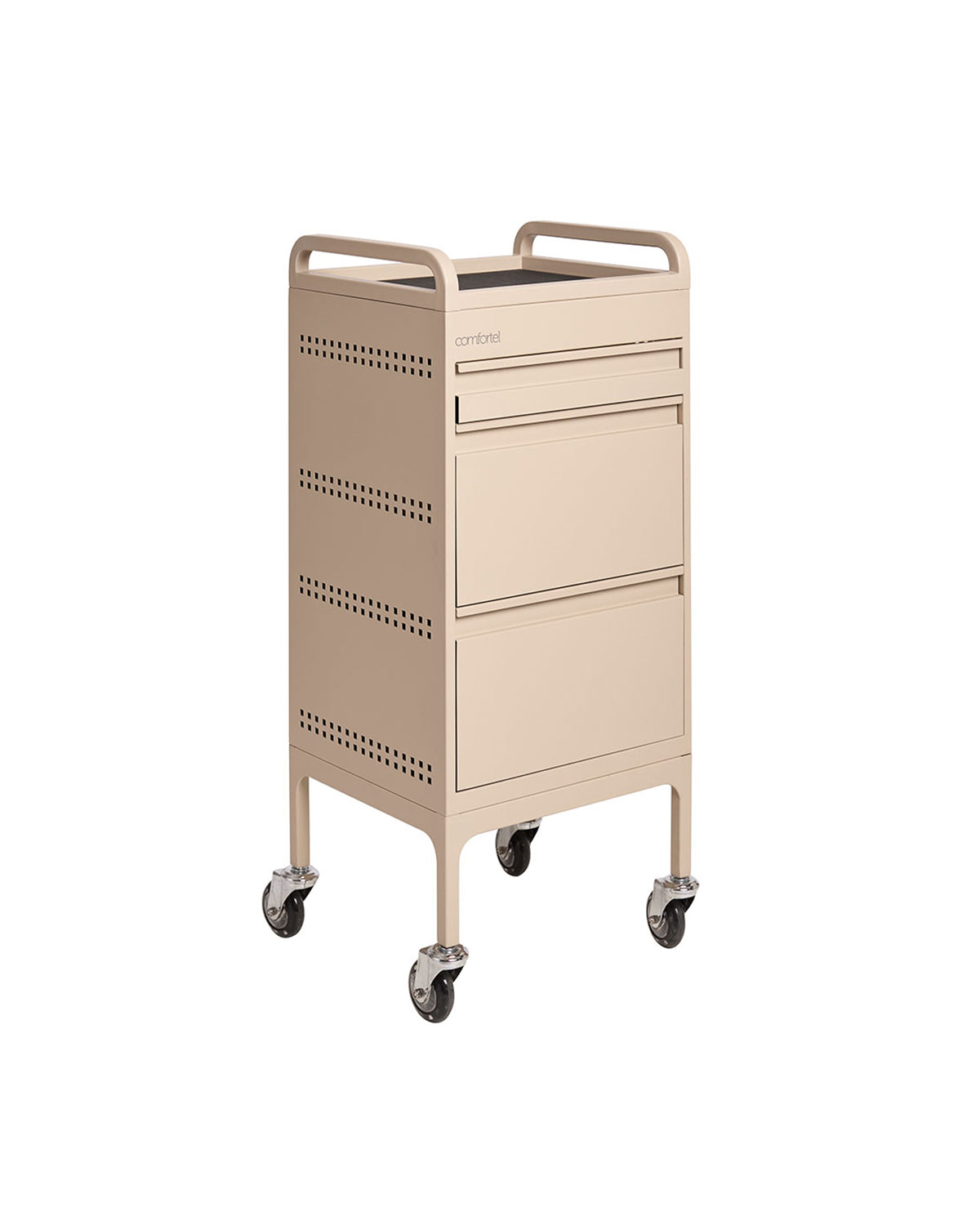 Studio 3 - Chariot de coiffure beige avec 3 tiroirs et tablette coulissante