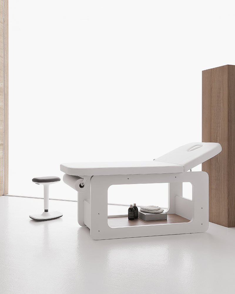 Creo - Table de massage blanche - Motif chêne - Sans chauffage